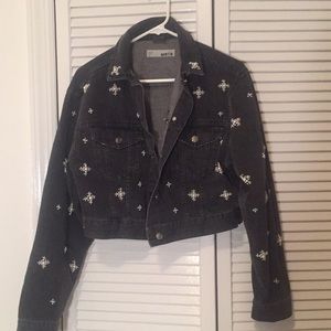 Faux Pearl Embellished Black Jean Jacket